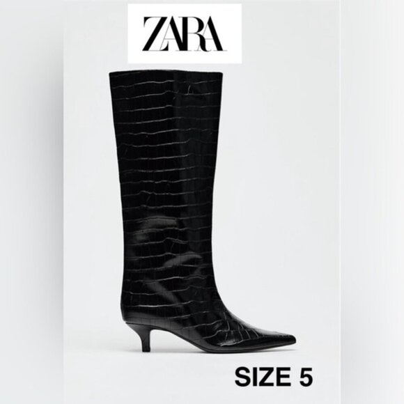 Zara - Women's Mock Croc Kitten Heel Boot - Black. Size: 5 (US). (1848). NWT. - Picture 1 of 15